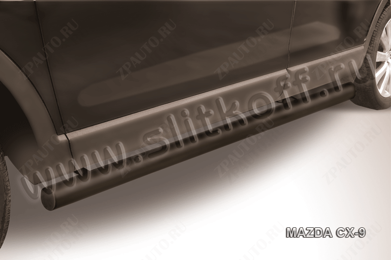 Защита порогов d76 труба черная Mazda CX-9 (2006-2012) , Slitkoff, арт. MZCX9006B