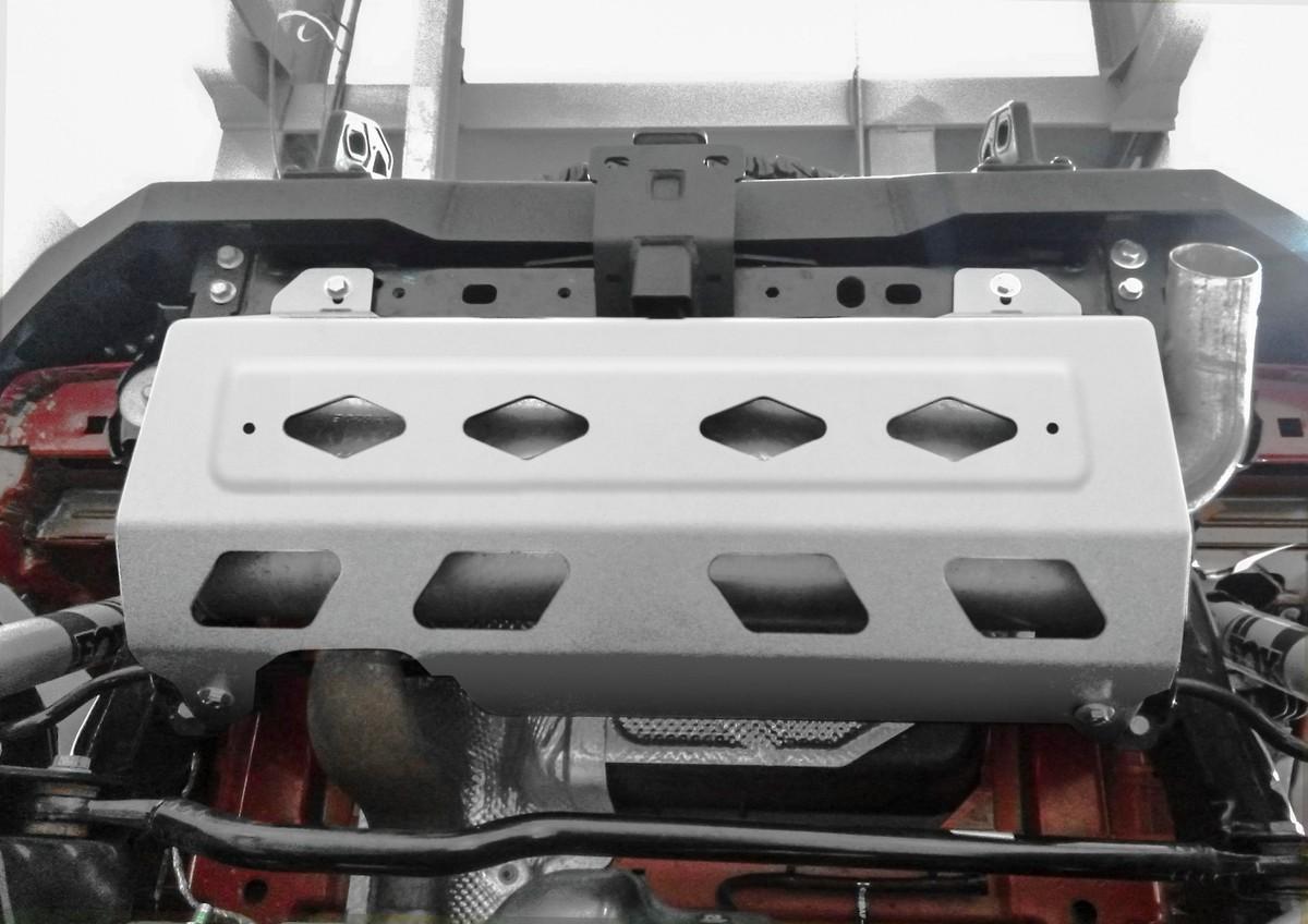 Защита глушителя Rival для Jeep Wrangler JL 2017-н.в., штампованная, алюминий 4 мм, с крепежом, 333.2750.1