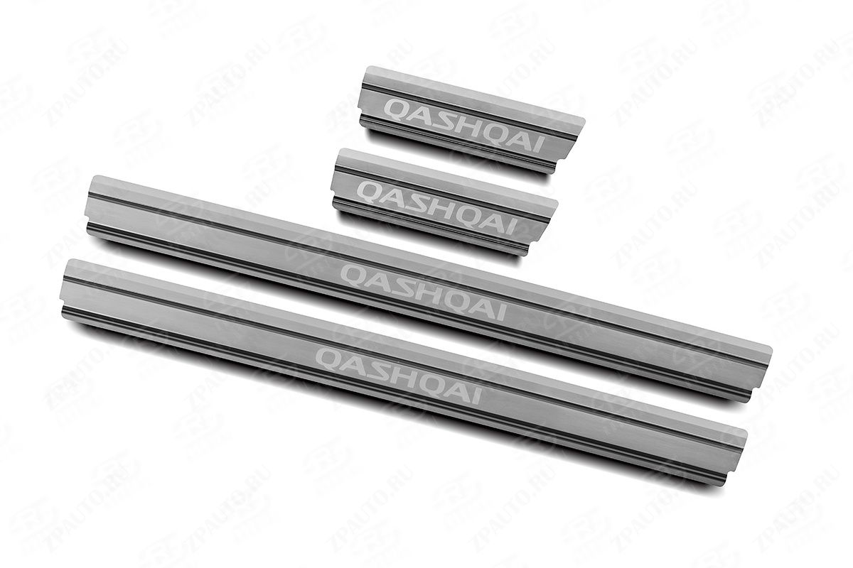 NISSAN QASHQAI 2014- Накладки на пороги RUSSTAL (нерж., шлиф., надпись) NISQASH14-03