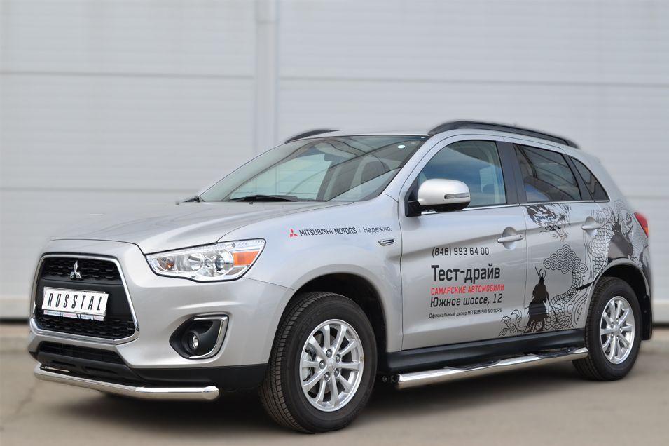 Пороги труба d76 с накладками вариант 3 для Mitsubishi ASX 2013, Slitkoff MAST-0013253