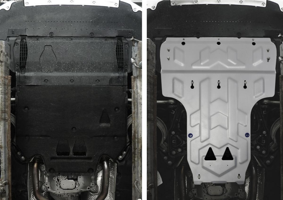 Защита картера и КПП Rival для Audi A6 C7 АКПП 2011-2018, штампованная, алюминий 3 мм, с крепежом, 333.0314.2