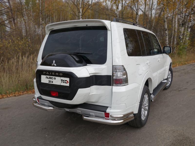 Защита задняя (уголки двойные) 76,1/42,4 мм для автомобиля Mitsubishi Pajero IV 2014-, TCC Тюнинг MITPAJ414-13