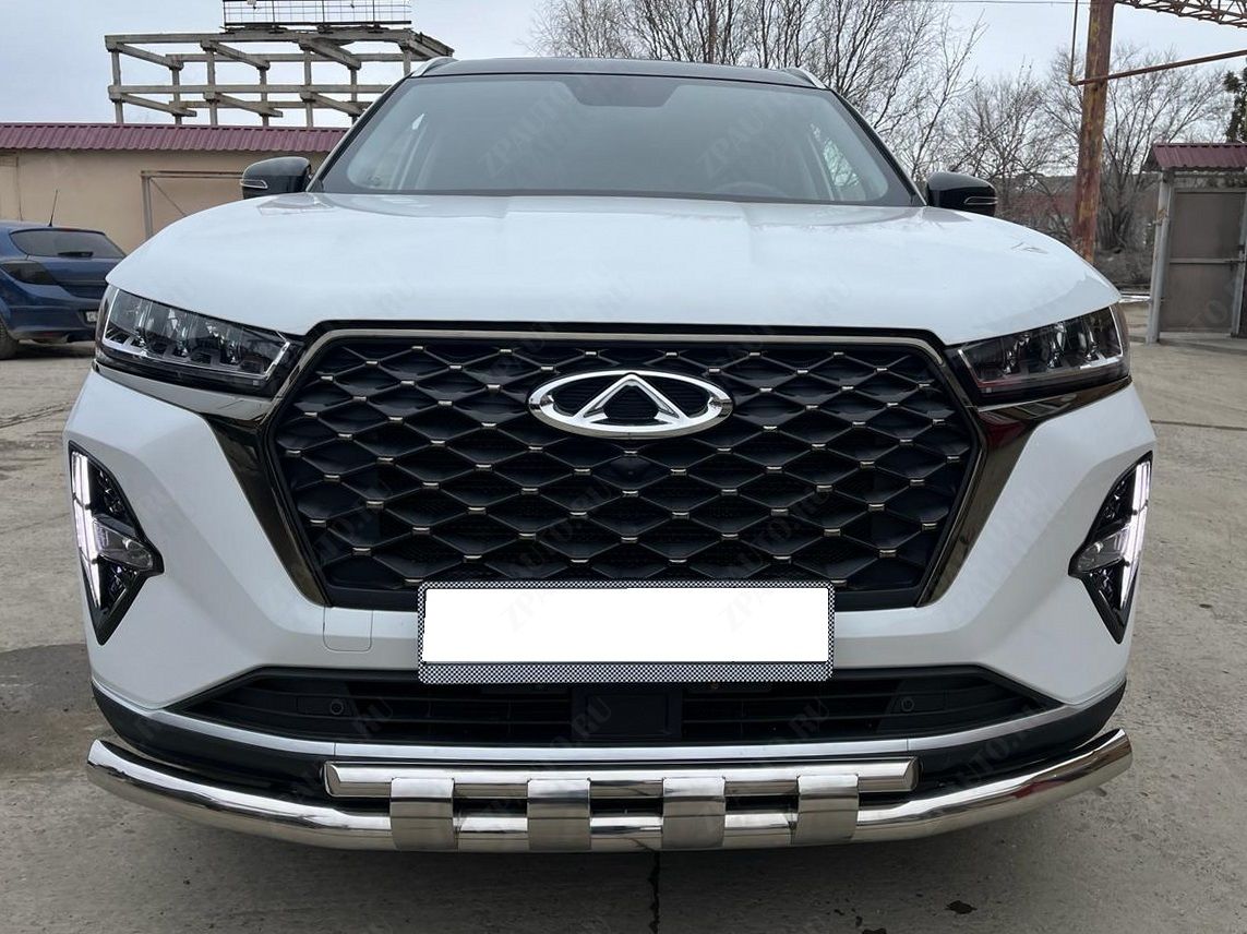 Защита переднего бампера двойная с перемычками для автомобиля Chery Tiggo 7 Pro Max 2024 арт. CTGPM.7.24.75