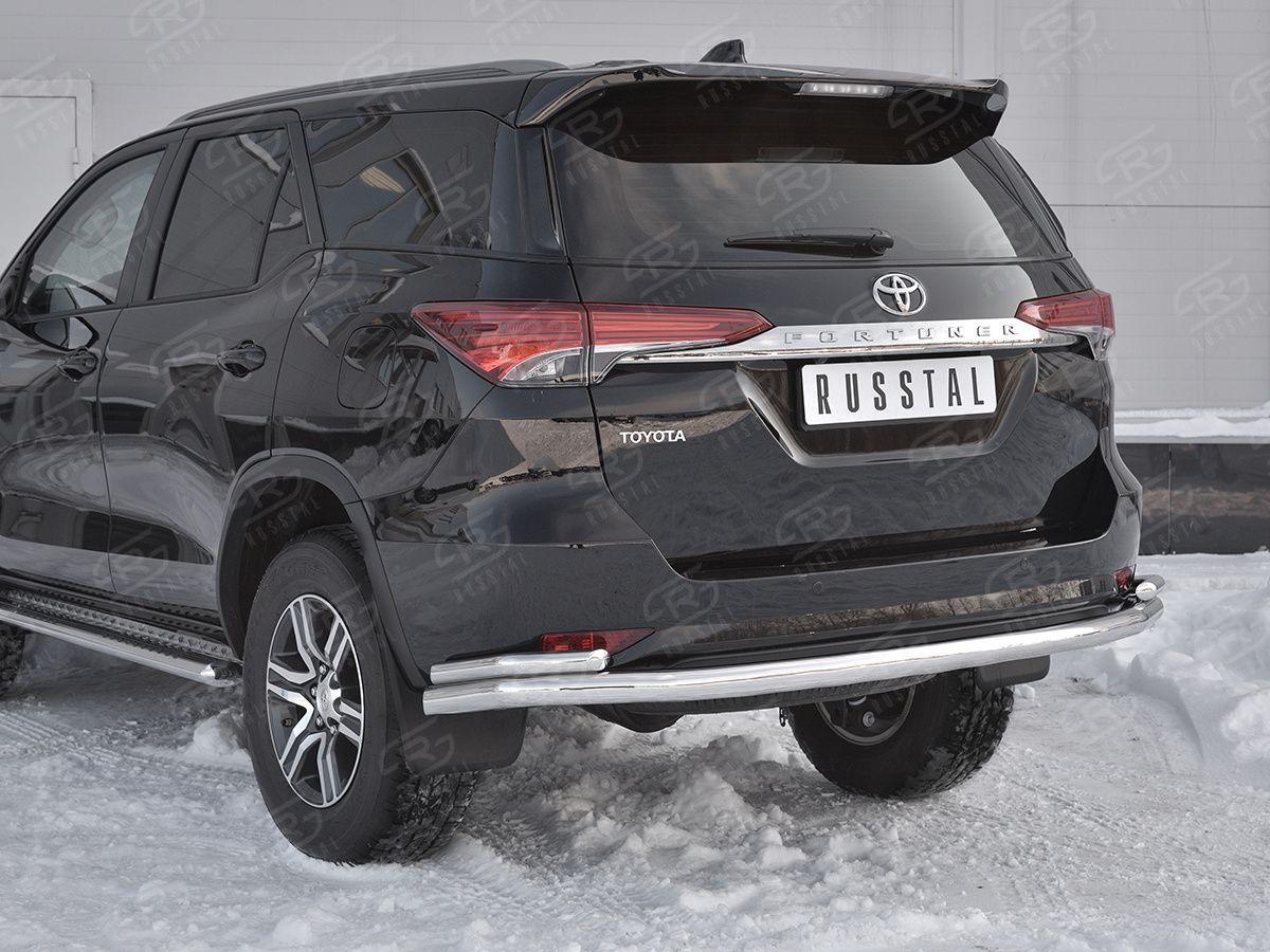 Защита заднего бампера d57/42 уголки на Toyota Fortuner 2017, Slitkoff TFZ-002888