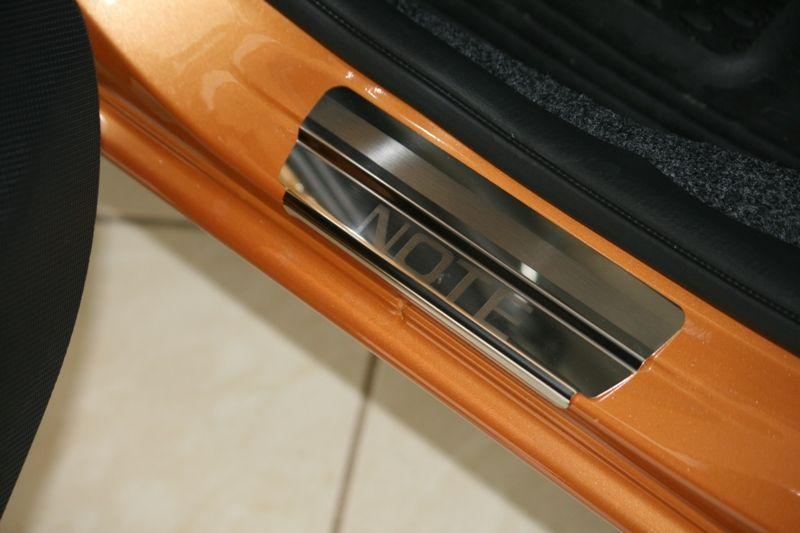 Накладки на внутренние пороги с логотипом на металл для Nissan Note 2009, Союз-96 NNOT.31.3066