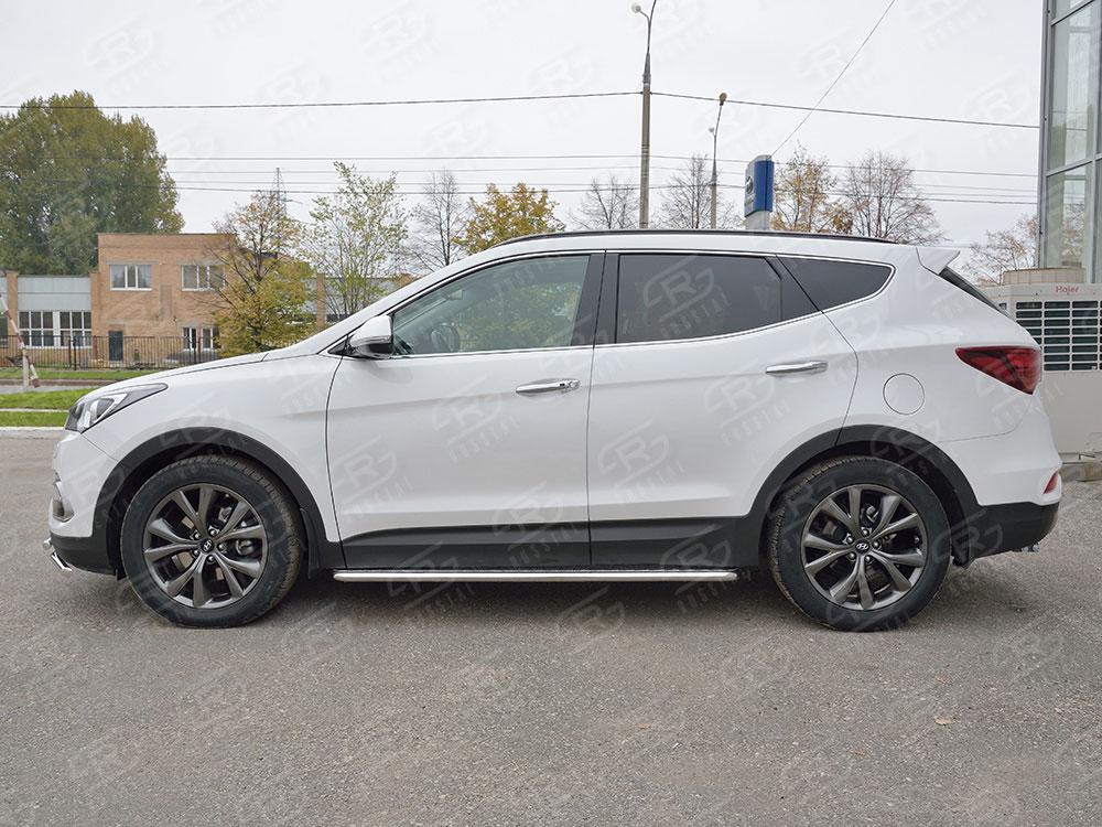 Пороги труба d42 с листом вариант 1 для Hyundai Santa Fe 2015, Slitkoff HSFPL-0024481