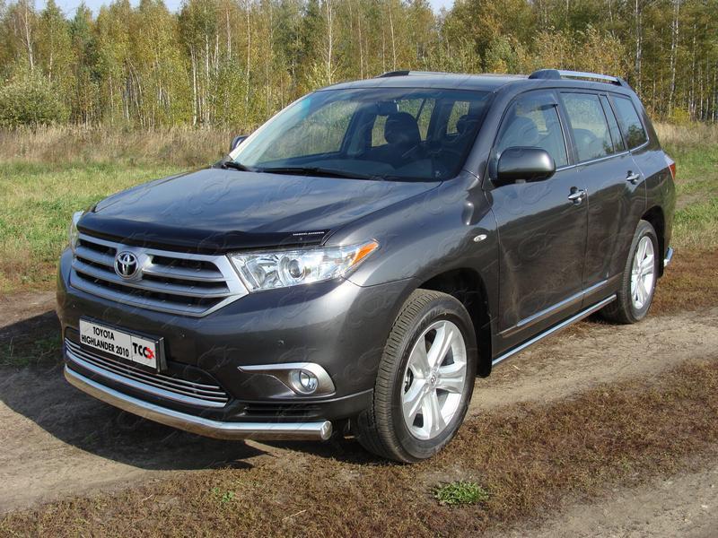 Защита передняя (овальная) 75х42 мм для автомобиля Toyota Highlander 2010-2013, TCC Тюнинг TOYHIGHL10-07
