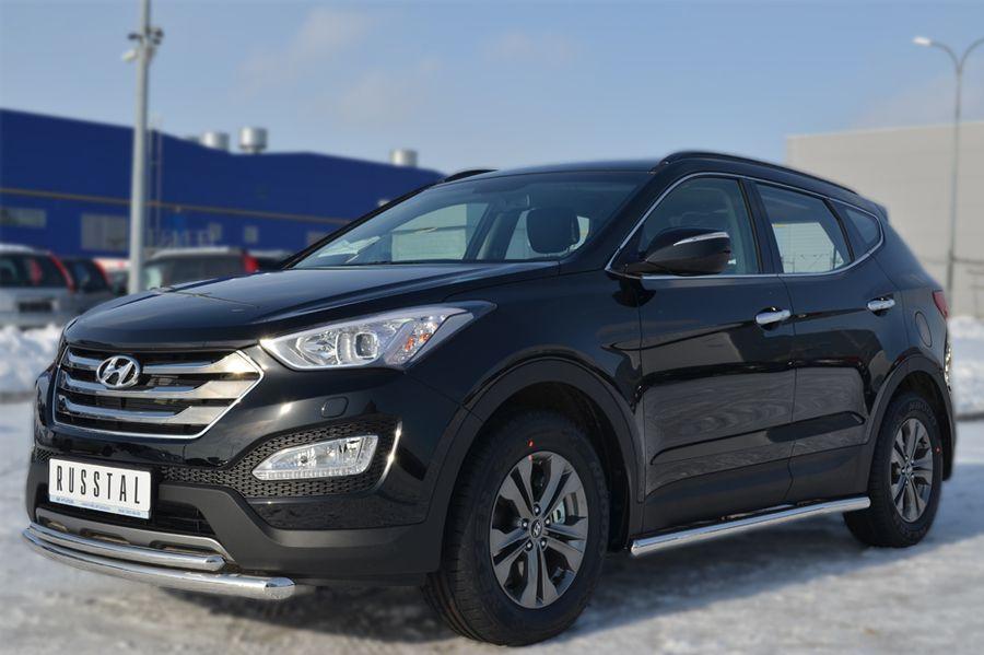 Пороги труба d57 вариант 3 для Hyundai Santa Fe 2012, Slitkoff HSFT-0012223