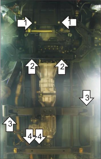 Защита стальная Мотодор (Двигатель, Коробка переключения передач, Раздаточная коробка), 2 мм, Сталь для Great Wall Wingle 2006-2010 арт. 03108