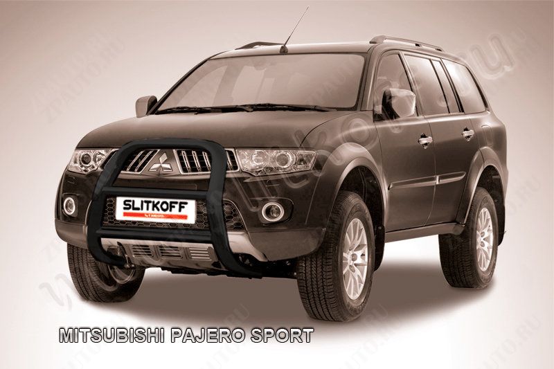Кенгурятник d57 высокий черный Mitsubishi Pajero Sport (2004-2008) , Slitkoff, арт. MPS004B