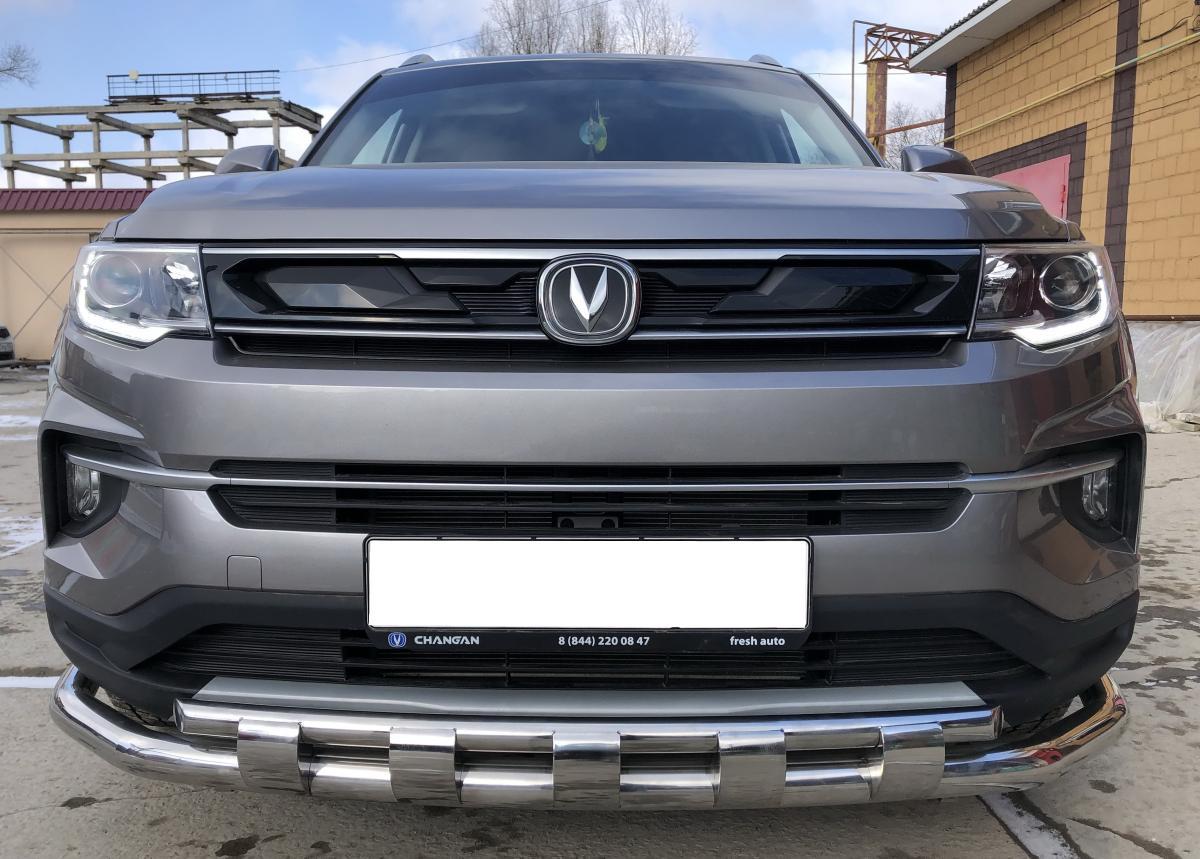 Защита переднего бампера двойная с перемычками для автомобиля CHANGAN CS35 Plus арт. CGCS35P.21.75
