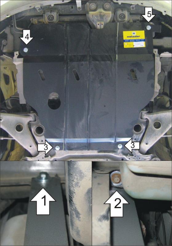 Защита стальная Мотодор (Двигатель, Коробка переключения передач), 2 мм, Сталь для Mitsubishi Galant IX 2003-2006 арт. 01329