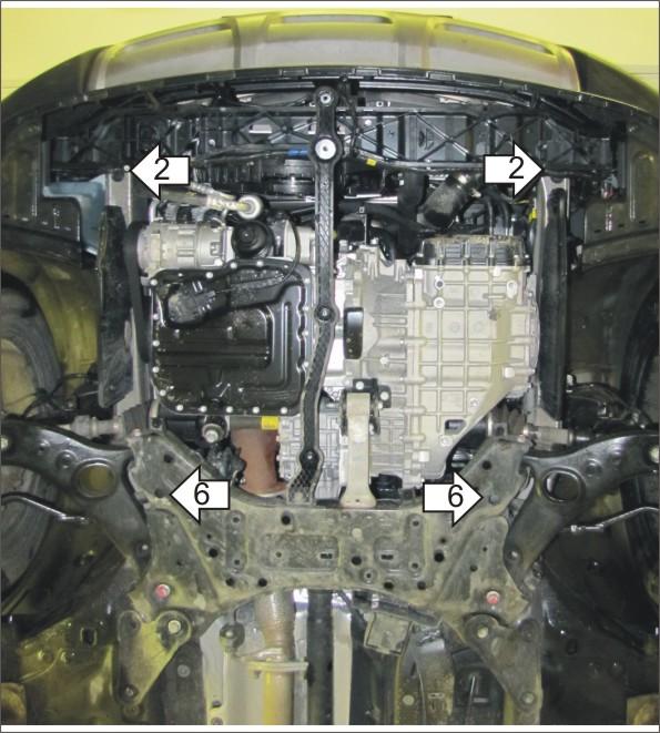 Защита стальная Мотодор (Двигатель, Коробка переключения передач), 2 мм, Сталь для Hyundai Santa Fé III 2012-2018 арт. 70907
