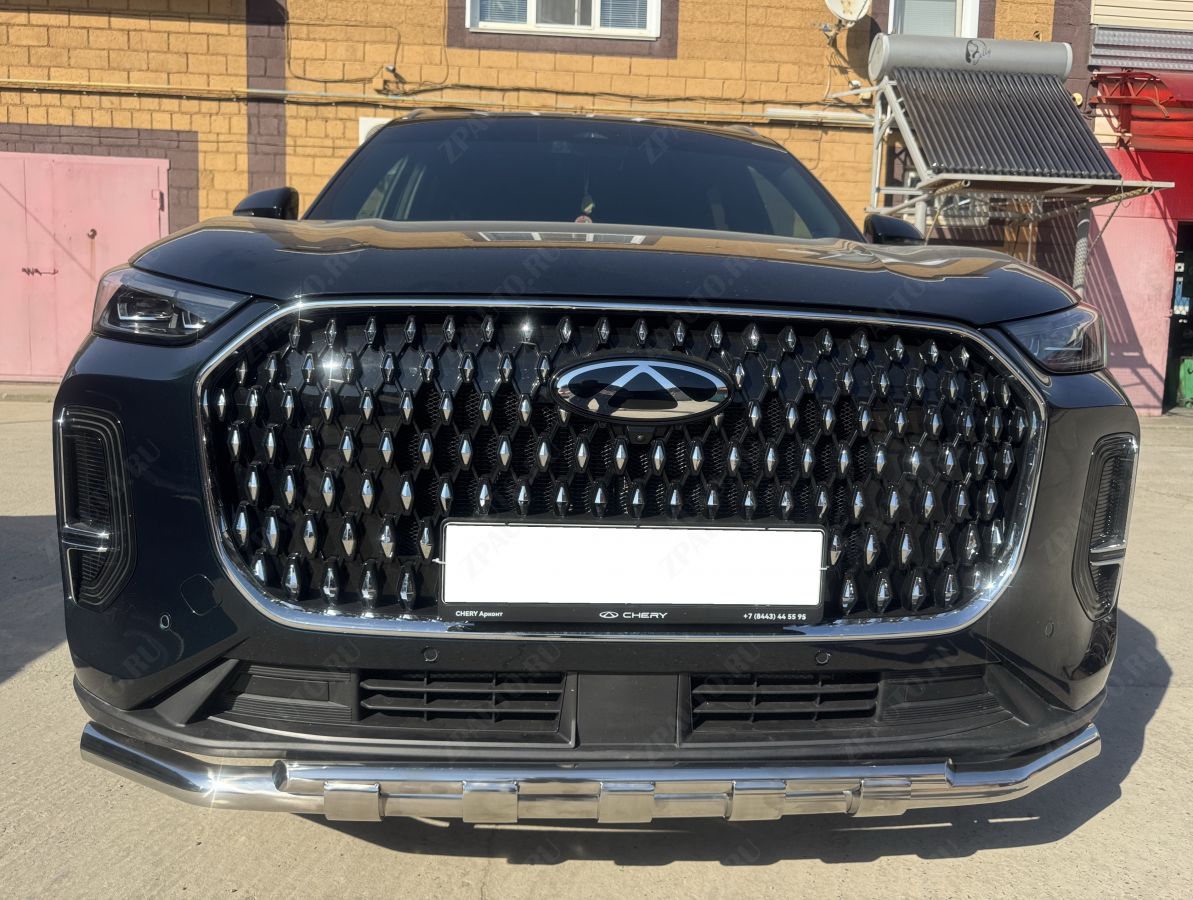 Защита переднего бампера двойная с перемычками для автомобиля Chery Tiggo 9 2024 арт. CHTG.9.24.75