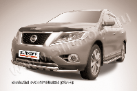 Защита переднего бампера d57+d57 двойная с профильной ЗК Nissan Pathfinder (2012-2017) Black Edition, Slitkoff, арт. NIP14-001BE