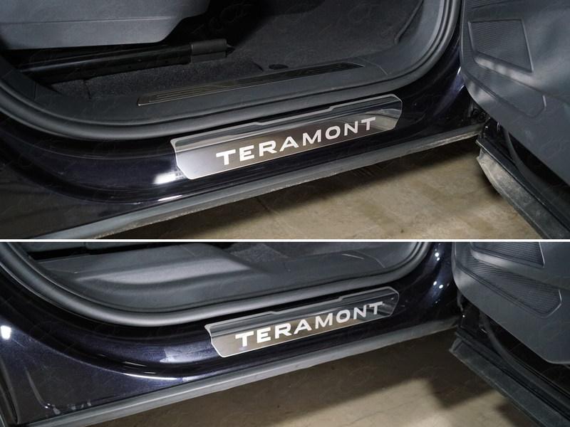 Накладки на пороги (лист зеркальный надпись Teramont) 4шт для автомобиля Volkswagen Teramont 2018-
