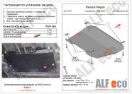 Защита  картера и кпп для Renault Scenic 1999-2003  V-all , ALFeco, алюминий 4мм, арт. ALF1801al-1