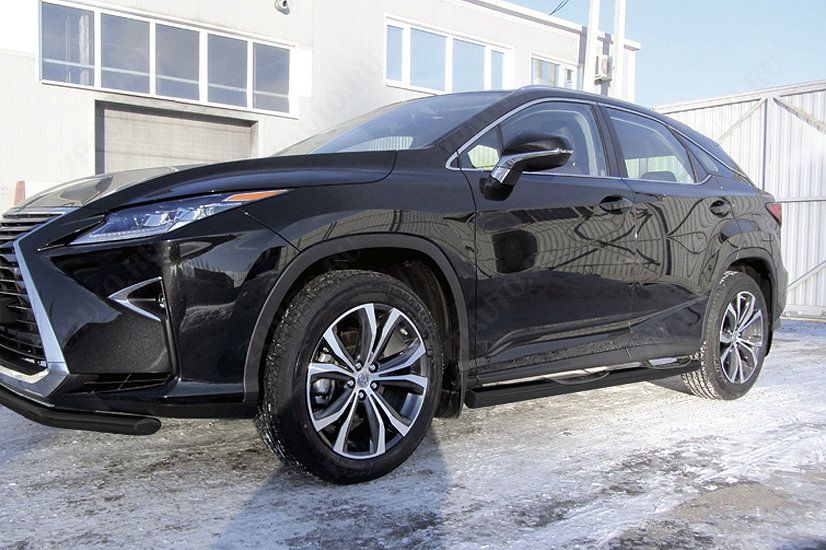 Защита порогов d76 труба с проступями черная Lexus RX-350 (2015-2019) , Slitkoff, арт. LRX15-004B