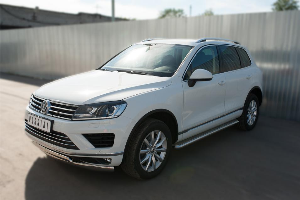 Пороги труба d42 с листом вариант 1 для Volkswagen Touareg 2014, Slitkoff VWTL-0021311