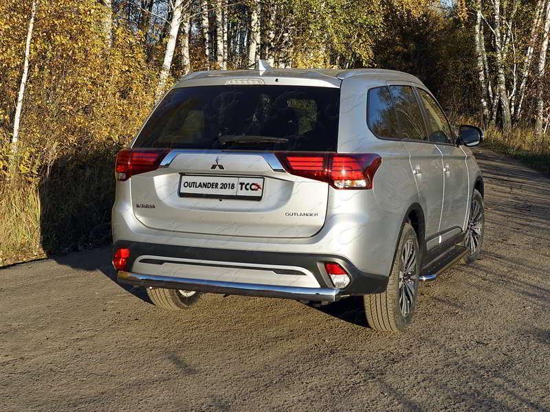 Защита задняя (овальная) 75х42 мм для автомобиля Mitsubishi Outlander 2018-, TCC Тюнинг MITOUT18-32