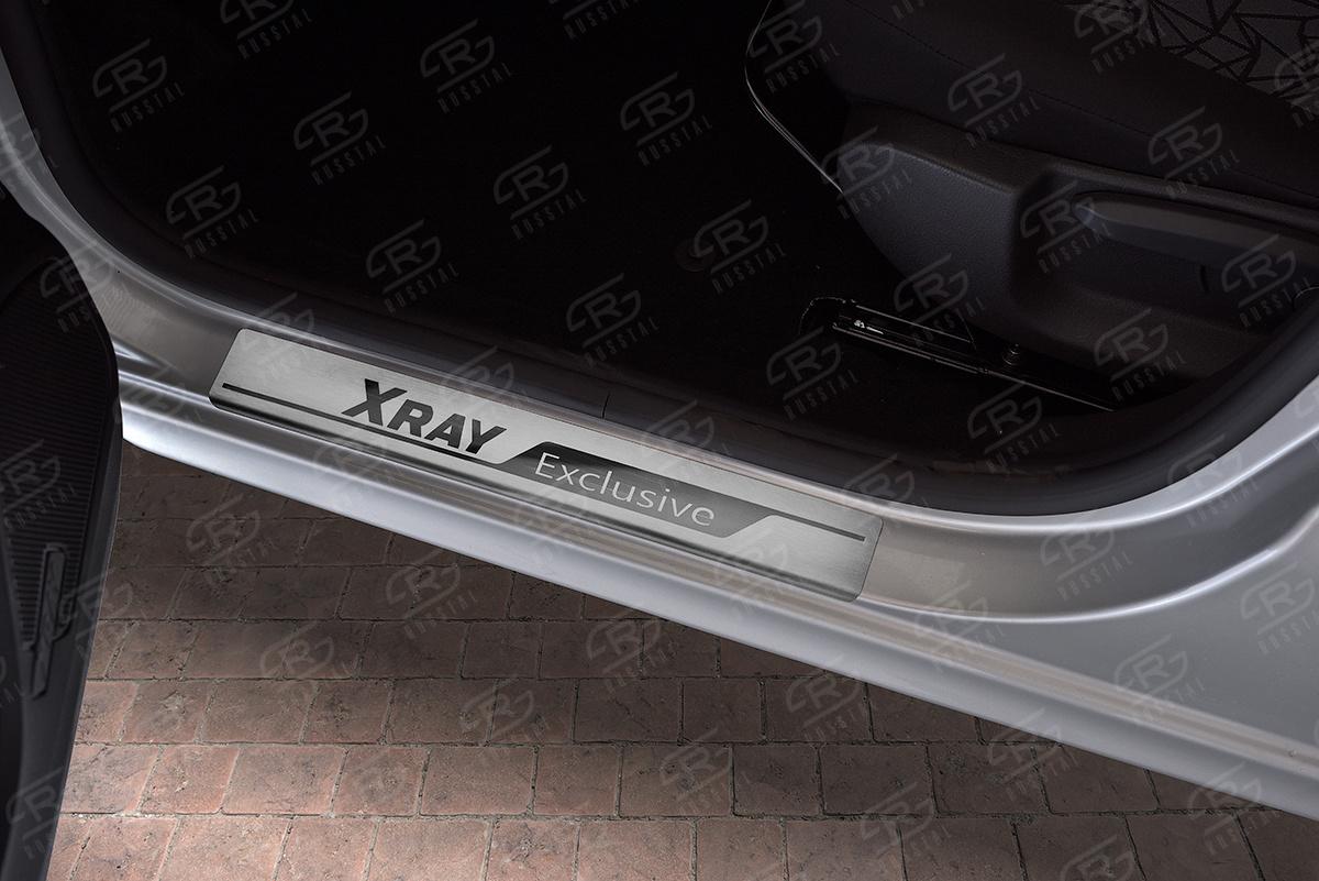 Накладки на пороги RUSSTAL (нерж., шлиф., надпись) LDXRYE17-03 для автомобиля LADA (ВАЗ) XRAY 2015-, Slitkoff
