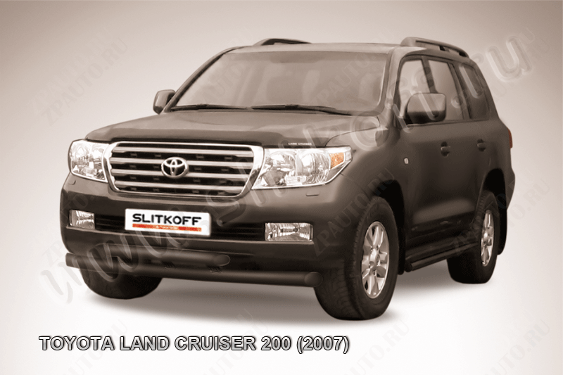 Защита переднего бампера d76+d57 двойная черная Toyota Land Cruiser 200 (2007-2012) , Slitkoff, арт. TLC2-011B