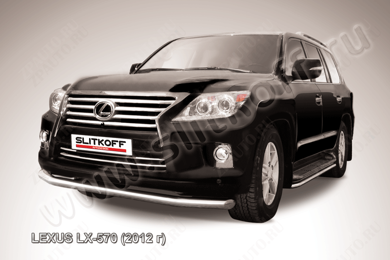 Защита переднего бампера d76 Lexus LX-570 (2012-2015) Black Edition, Slitkoff, арт. LLX570-12-005BE