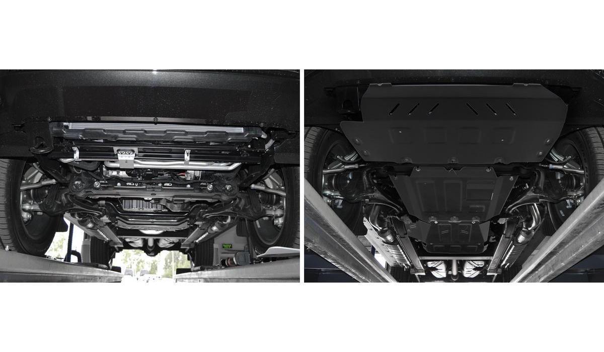 Защита радиатора, картера, КПП и РК Rival (черная) для Mercedes-Benz G-klasse W464 2018-н.в., штампованная, алюминий 4 мм, с крепежом, 4 части, K333.3951.1