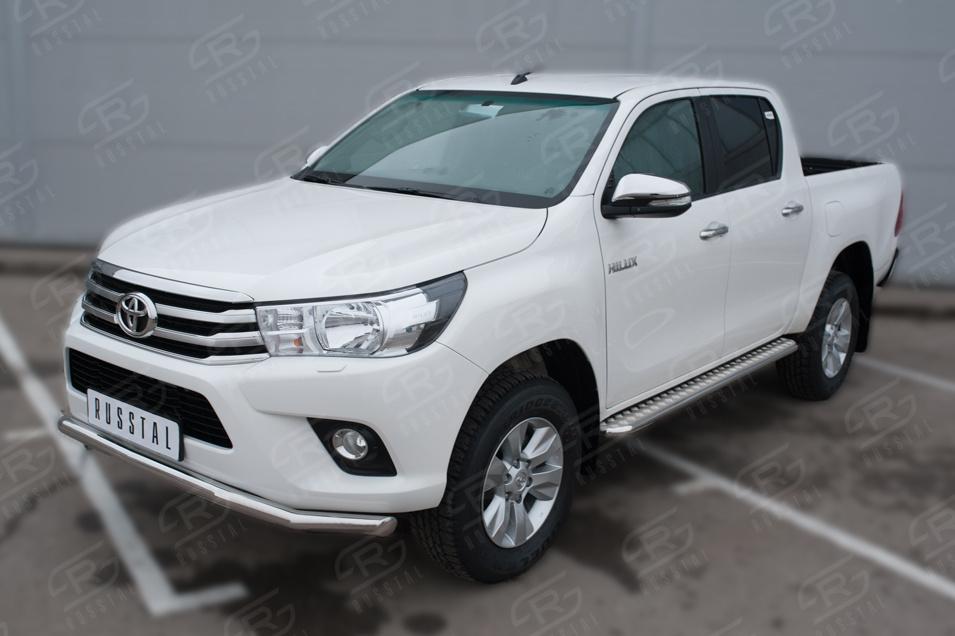 TOYOTA HILUX BLACK ONYX 2020- Пороги труба d42 с листом (Лист алюм,проф.нерж) (Вар.1) THBOL-0035131