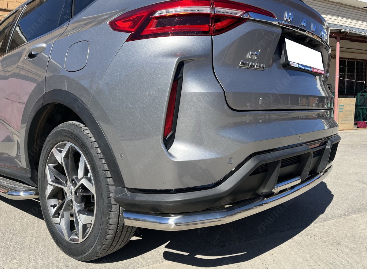 Защита заднего бампера угловая большая двойная для автомобиля HAVAL F7 2022 Рестрайлинг арт. GWF7.22.22