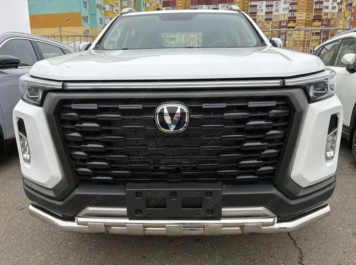 Защита переднего бампера двойная с перемычками для автомобиля CHANGAN Hunter Plus 2022 арт. CGHTP.22.75