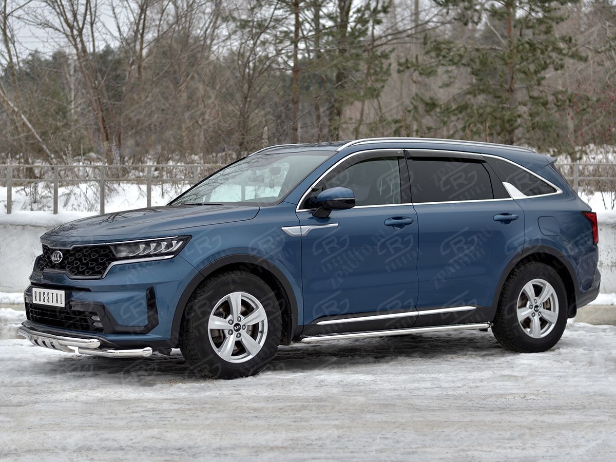 KIA SORENTO 2020- Защита переднего бампера d57 секции-d57 уголки+клыки KSORZ-004016