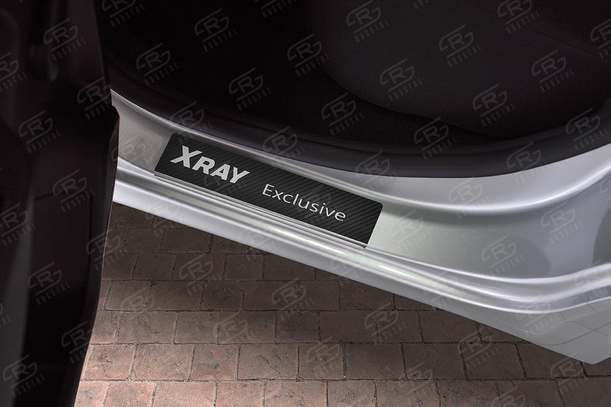 Накладки на пороги RUSSTAL (нерж., карбон, надпись) LDXRYE17-06 для автомобиля LADA (ВАЗ) XRAY 2015-, Slitkoff