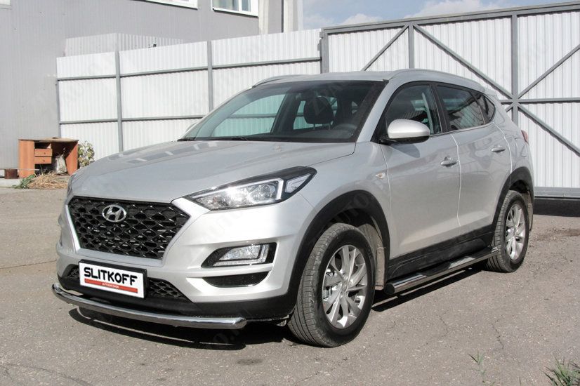 Защита порогов d76 с проступями Hyundai Tucson Turbo (2018-2021) , Slitkoff, арт. HT18T006