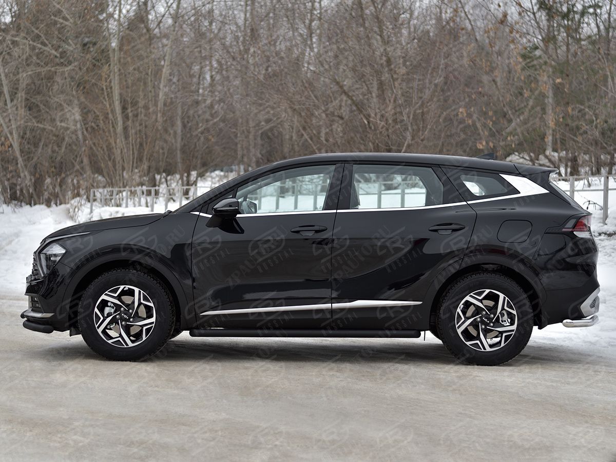 KIA SPORTAGE 2021- Пороги труба d57 секции (вариант 1) black (NOT STYLE AND X-LINE) KST-004031CH