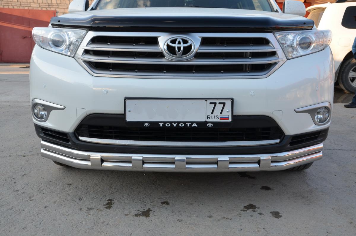 Защита переднего бампера двойная с декором для автомобиля TOYOTA Highlander  2010. THL.10.03-1, Россия