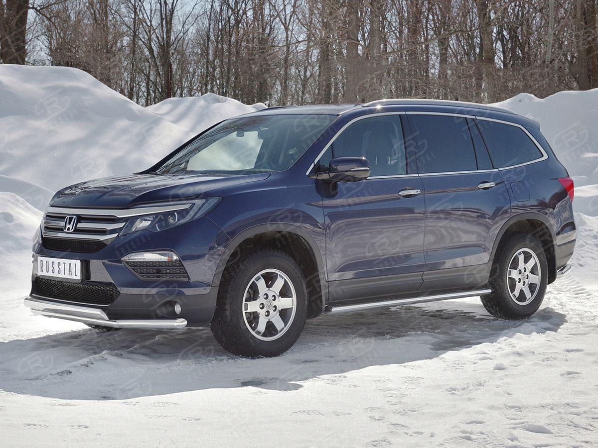 Защита переднего бампера d57/75х42 на Honda Pilot III 2015, Slitkoff HPZ-002920