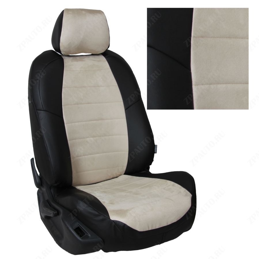 Чехлы для Renault Sandero I (40/60) с 09-14г. / Duster с 11-14г. / Nissan Terrano III с 12г. (без подушек безопасности), Алькантара ромб, (Черный + Бежевый), Autopilot арт. re-sd-0914-chebe-ar