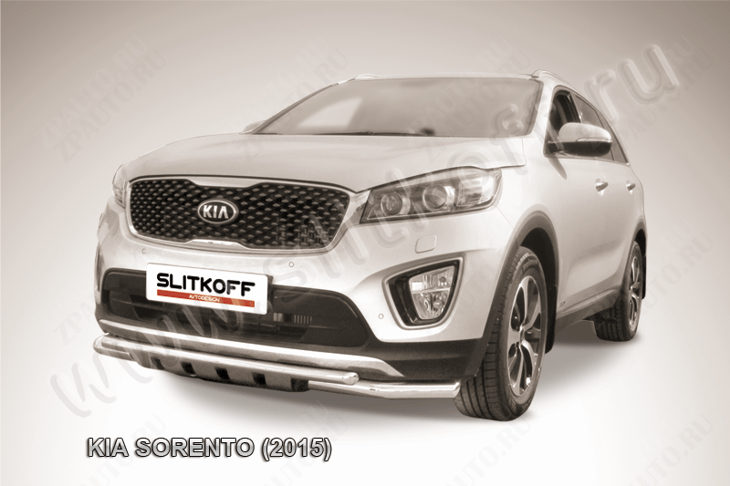 Защита переднего бампера d57+d42 двойная с профильной ЗК Kia Sorento (2014-2017) , Slitkoff, арт. KS15-001