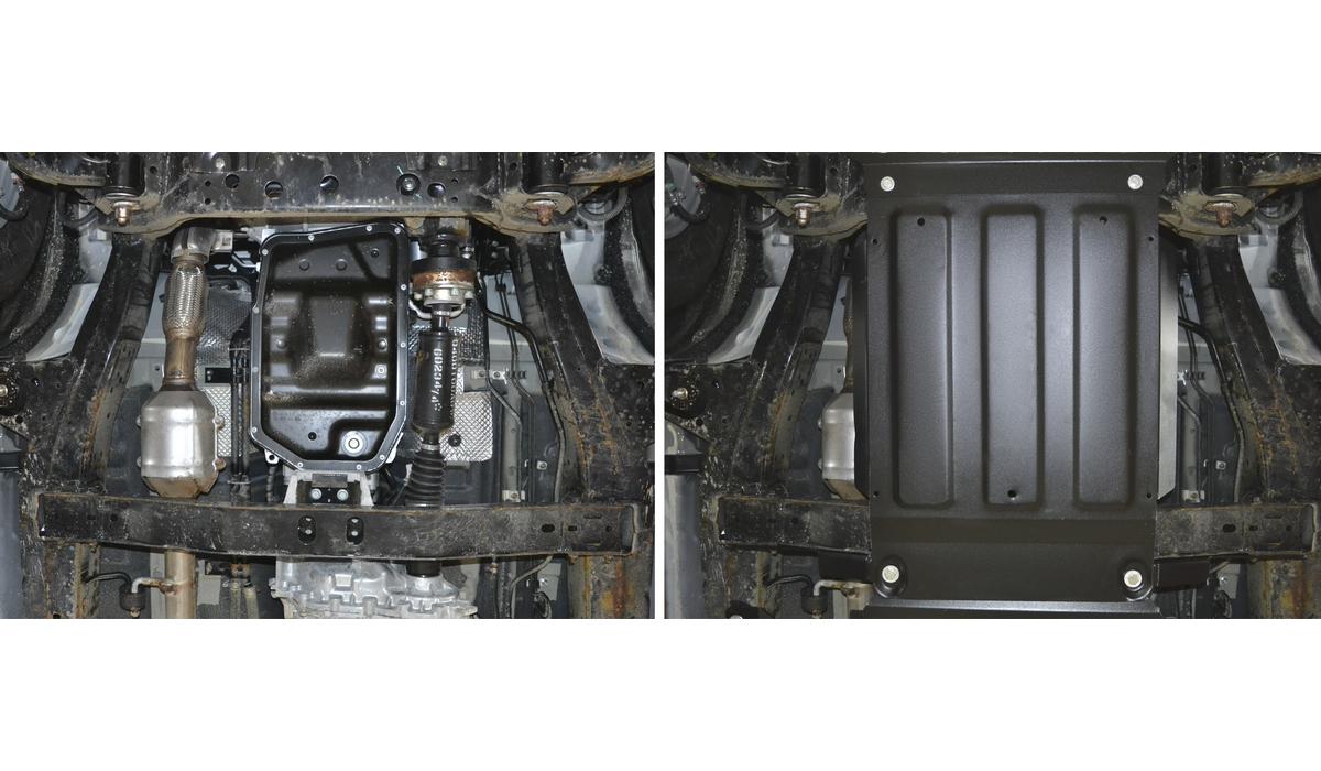 Защита КПП АвтоБроня для Foton Tunland (V - 2.8D) 4WD 2017-2020, штампованная, сталь 1.8 мм, с крепежом, 111.04403.1