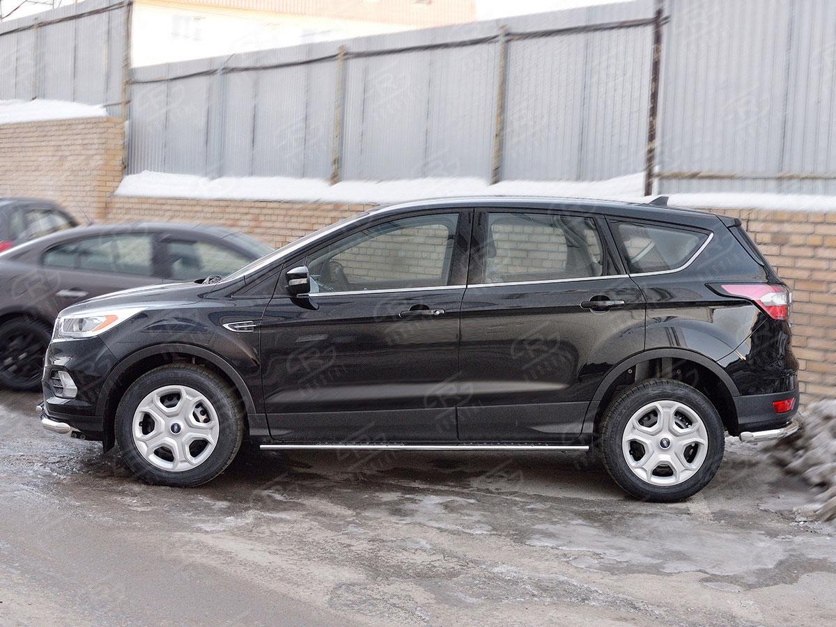Пороги труба d75х42 овал с проступью Ford Kuga 2016, Slitkoff FGO-002599