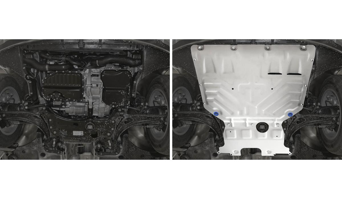 Защита картера и КПП Rival для Volkswagen Teramont 2017-2020 2021-н.в., штампованная, алюминий 3 мм, с крепежом, 2 части, 333.5861.2