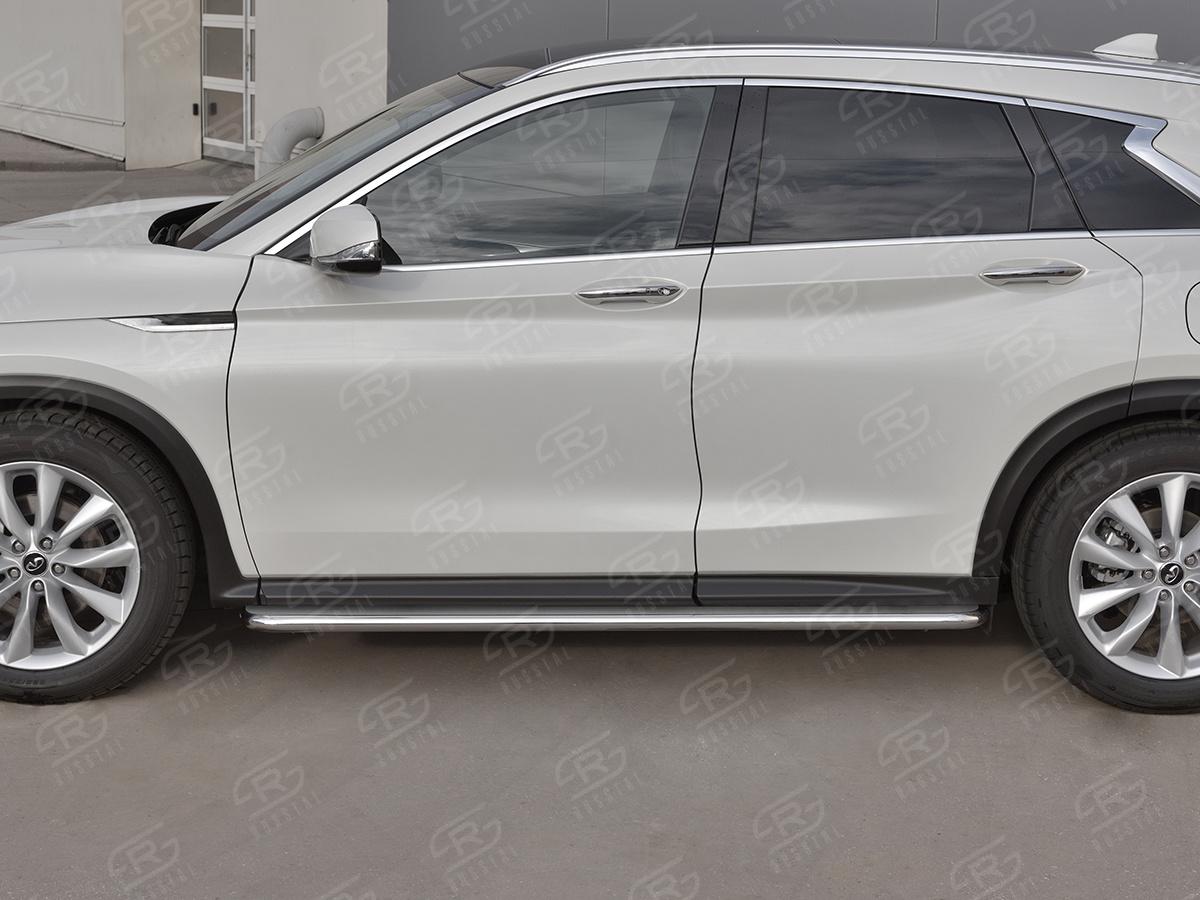 Пороги труба d42 с листом (Лист нерж, проф. нерж)  для автомобиля Infiniti QX50 2018, Slitkoff IQX5L-0030813