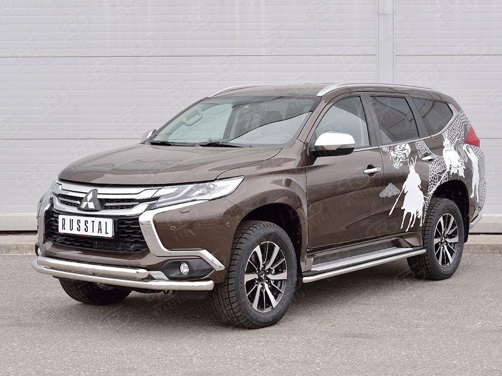 Защита переднего бампера d57/57 для Mitsubishi Pajero Sport 2016, Slitkoff MPJSZ-002484