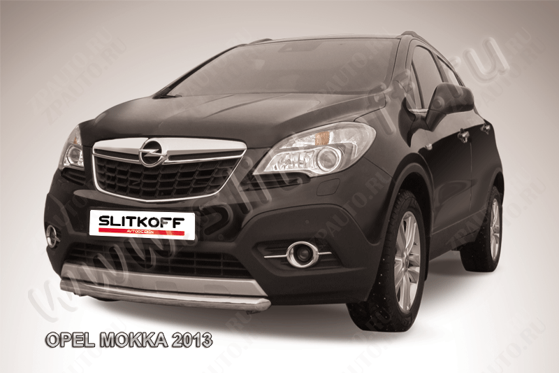 Защита переднего бампера d57 короткая Opel Mokka (2012-2016) Black Edition, Slitkoff, арт. OPMOK13-005BE