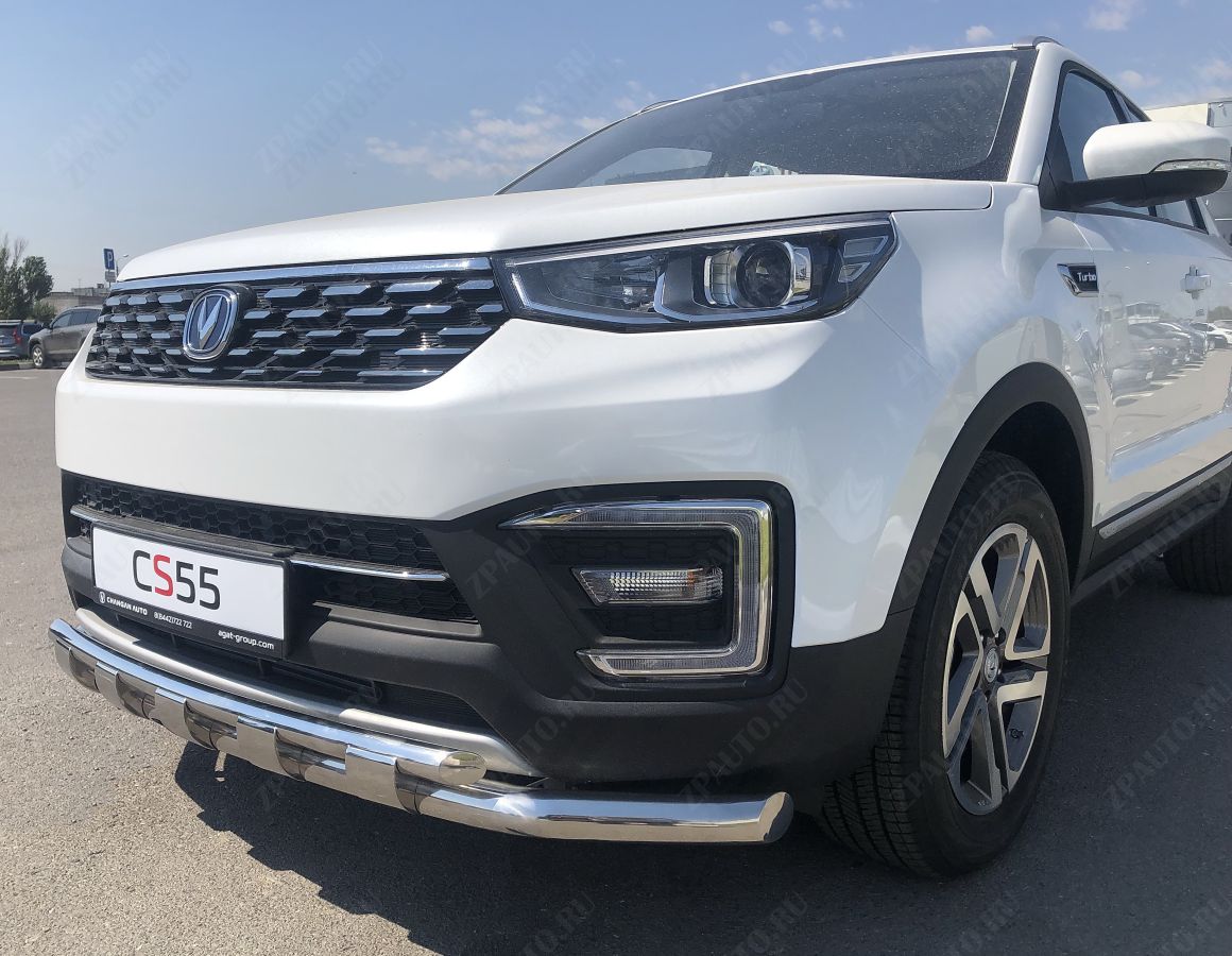 Защита переднего бампера двойная с перемычками для автомобиля  CHANGAN CS55 2018- арт. CGCS55.18.75