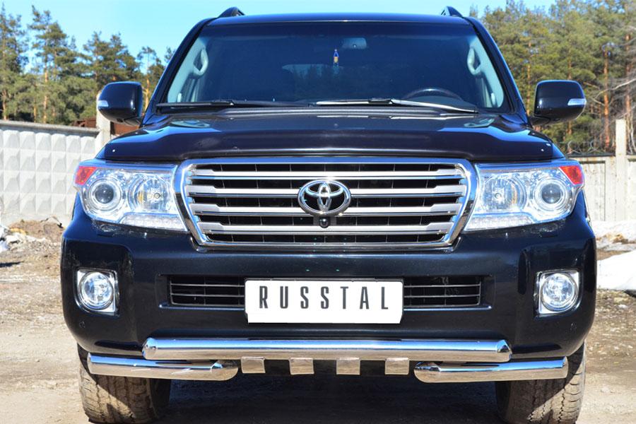 Защита переднего бампера d76/d76х2 с клыками для Toyota Land Cruiser 200 2012, Slitkoff TLCZ-001642