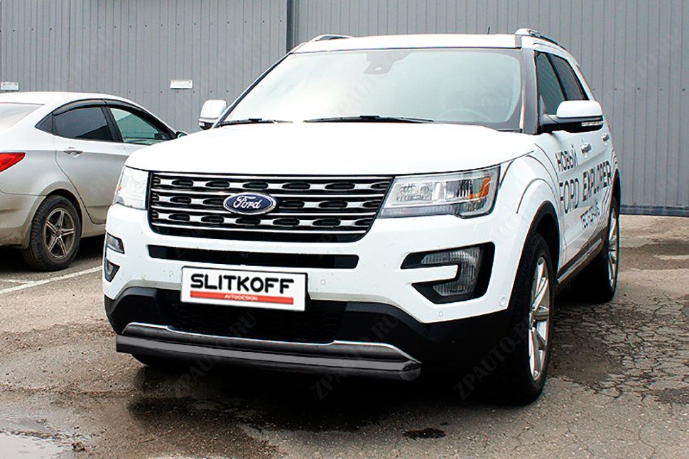 Защита переднего бампера d76 черная Ford Explorer (2015-2018) , Slitkoff, арт. FEX15002B