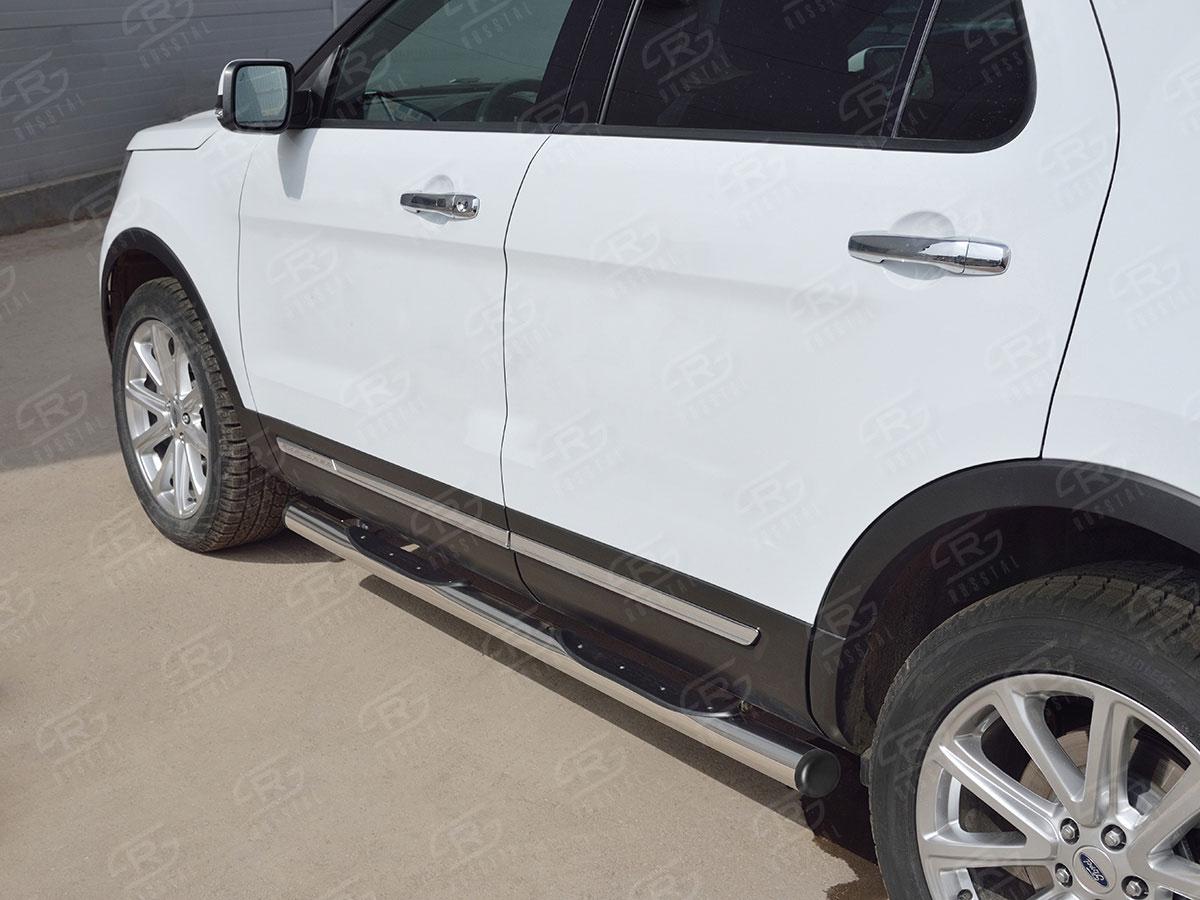 Пороги труба d76 с накладкой вариант 2 для Ford Explorer 2015, Slitkoff FET-0026652