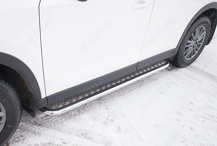 Защита порогов d42 с листом усиленная Mazda CX-5 (2017-2023) Black Edition, Slitkoff, арт. MZCX175-04BE